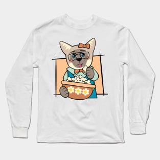 Siamese Cat Popcorn Movies Long Sleeve T-Shirt